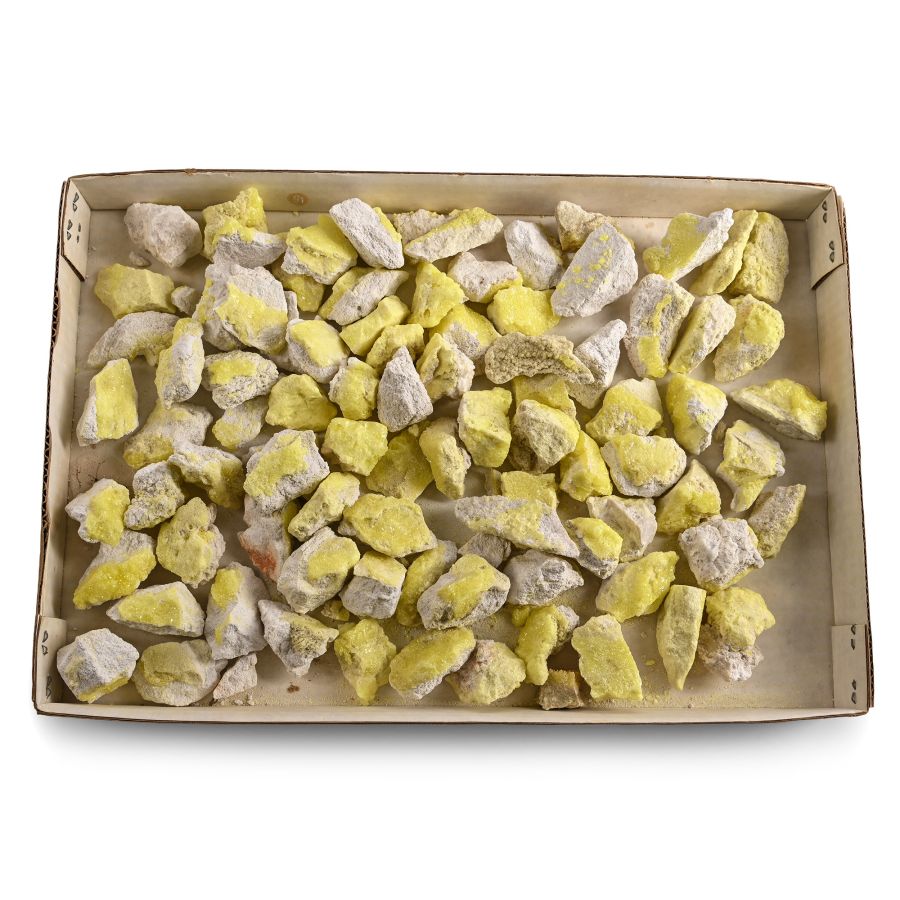 Group of Ninety [90] Medium Size Yellow Sulphur Mineral Specimens