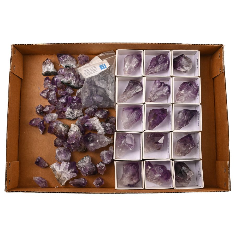Collection of Seventy Three [73] Boxed and Unboxed Amethyst Crystal Geode Display Pieces