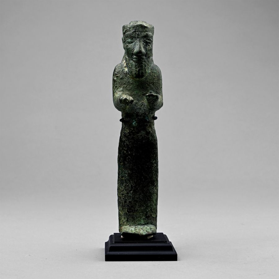 Old Babylonian Tall Copper Statuette of a Priest