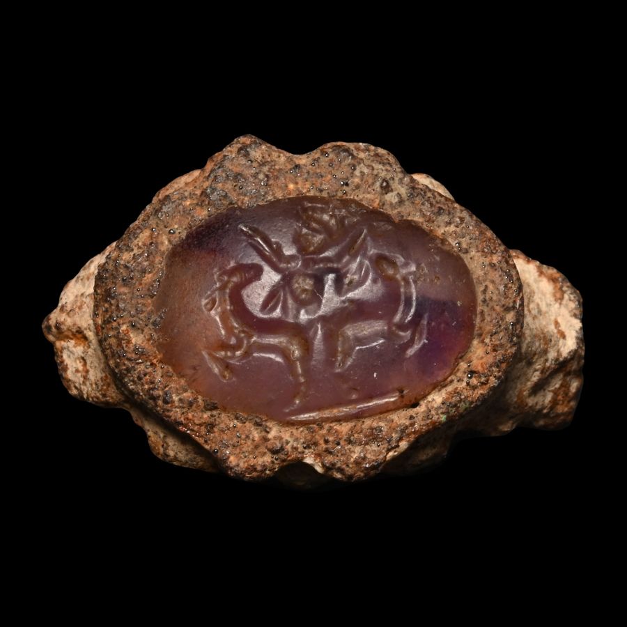 Roman Iron Ring Bezel with Master of Beasts Gemstone