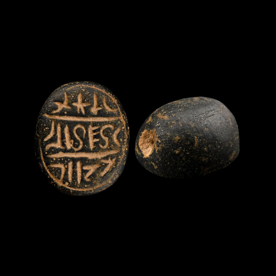 Western Asiatic Bronze Scaraboid Seal with Aramaic Inscription