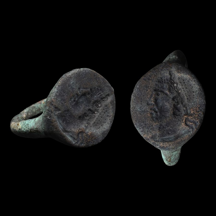 Greek Bronze Signet Ring with Portrait