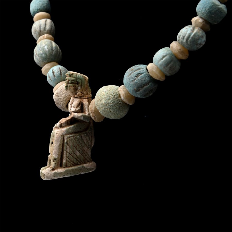 Egyptian Faience Bead and Amulet Necklace