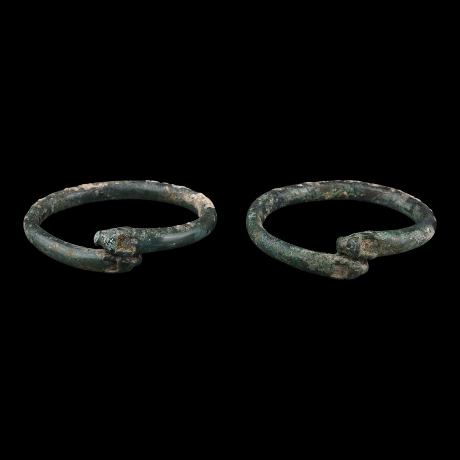 Luristan Bronze Dragon-Headed Bracelet Pair