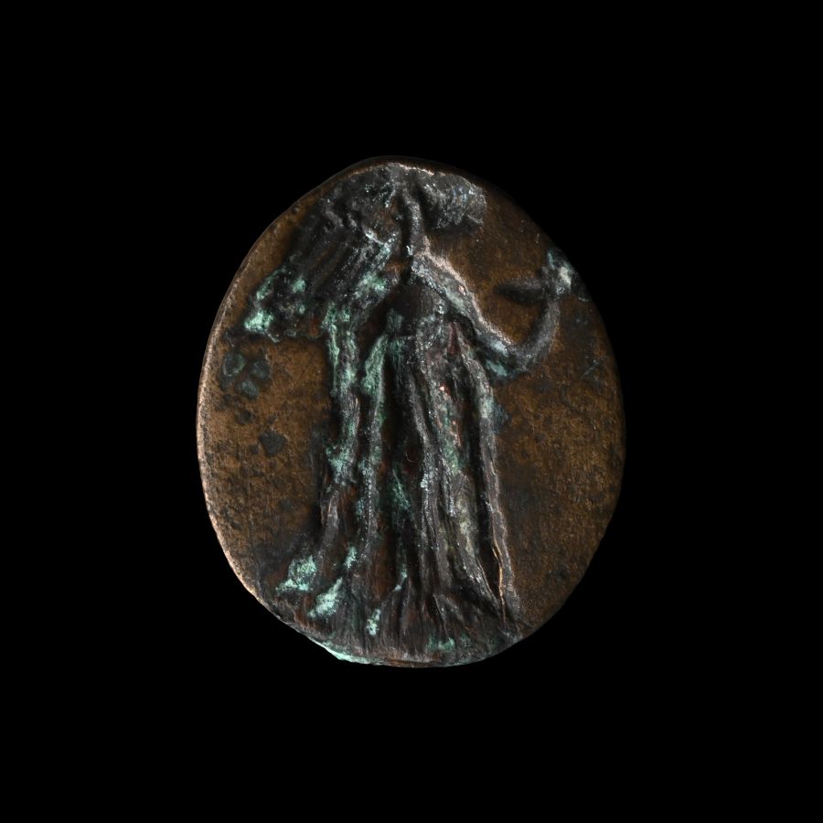 Greek Bronze Signet Ring Bezel with Goddess