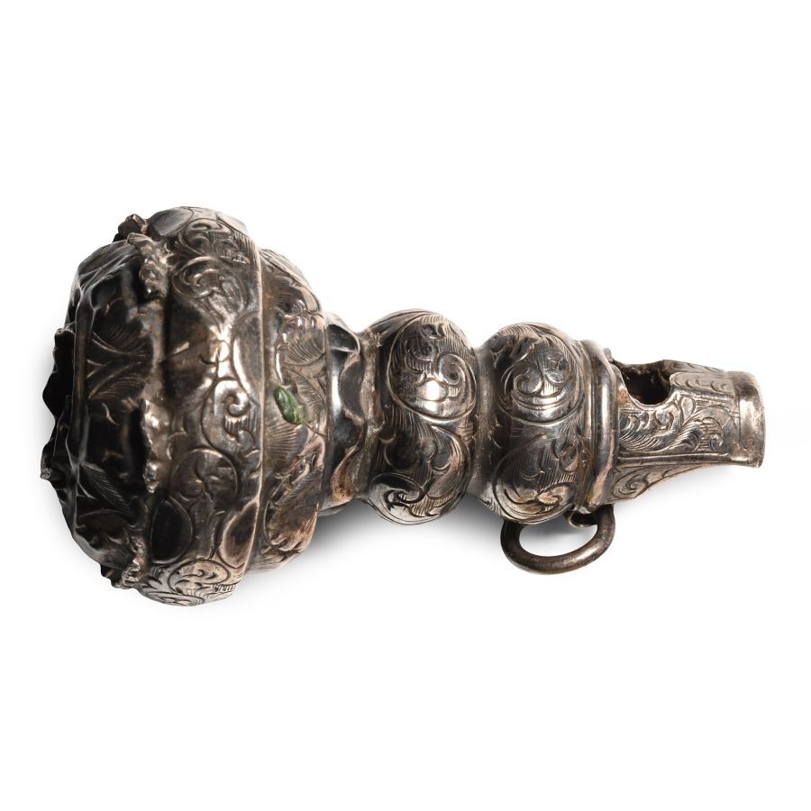 Victorian Silver Baby Rattle with Whistle