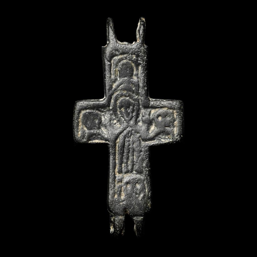 Byzantine Bronze Reliquary Cross Pendant Plate