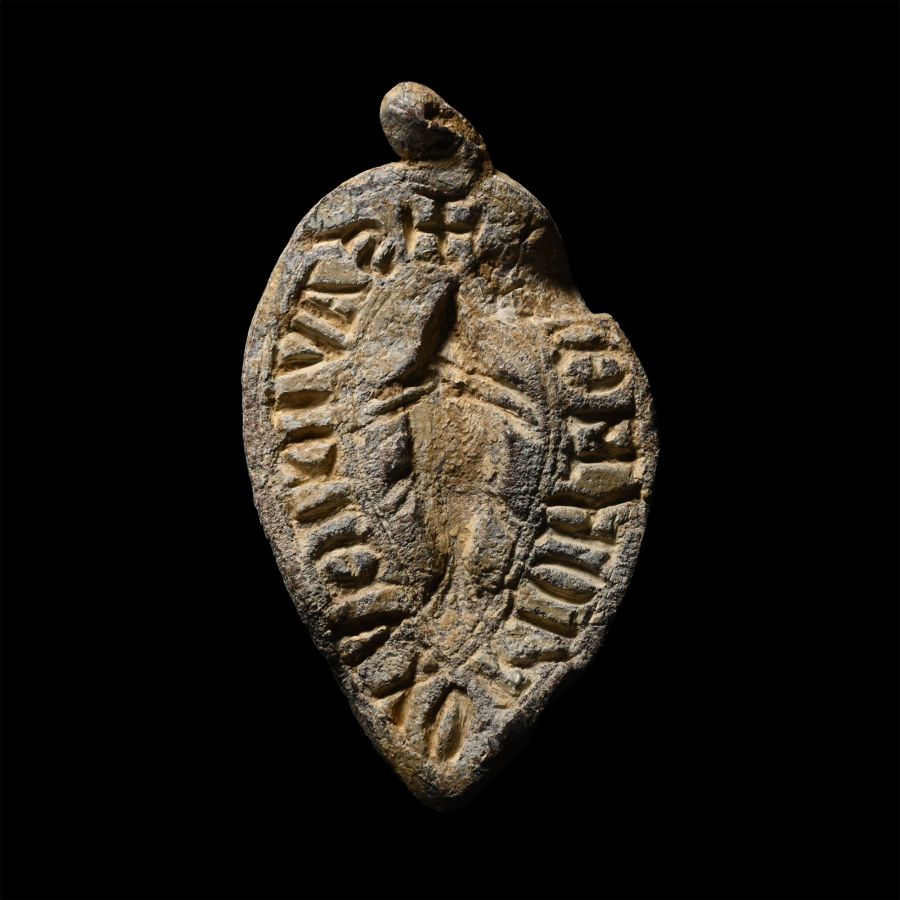Medieval Lead Vesica-Shaped Personal Seal Matrix of a Wife