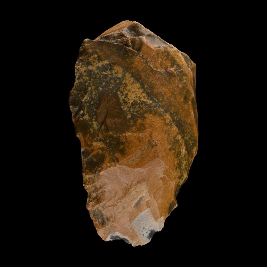 Large Stone Age Acheulean Knapped Flint Handaxe with Attractive Orange Patina
