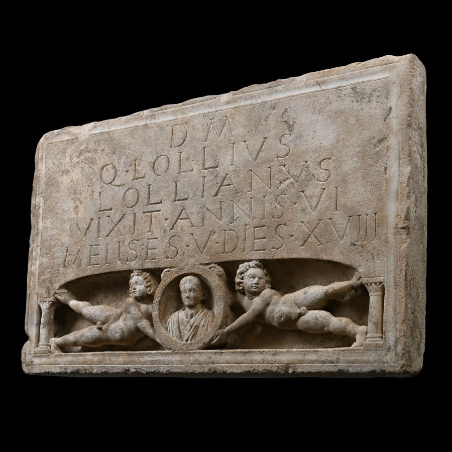 Roman Limestone Stele with Nude Putti