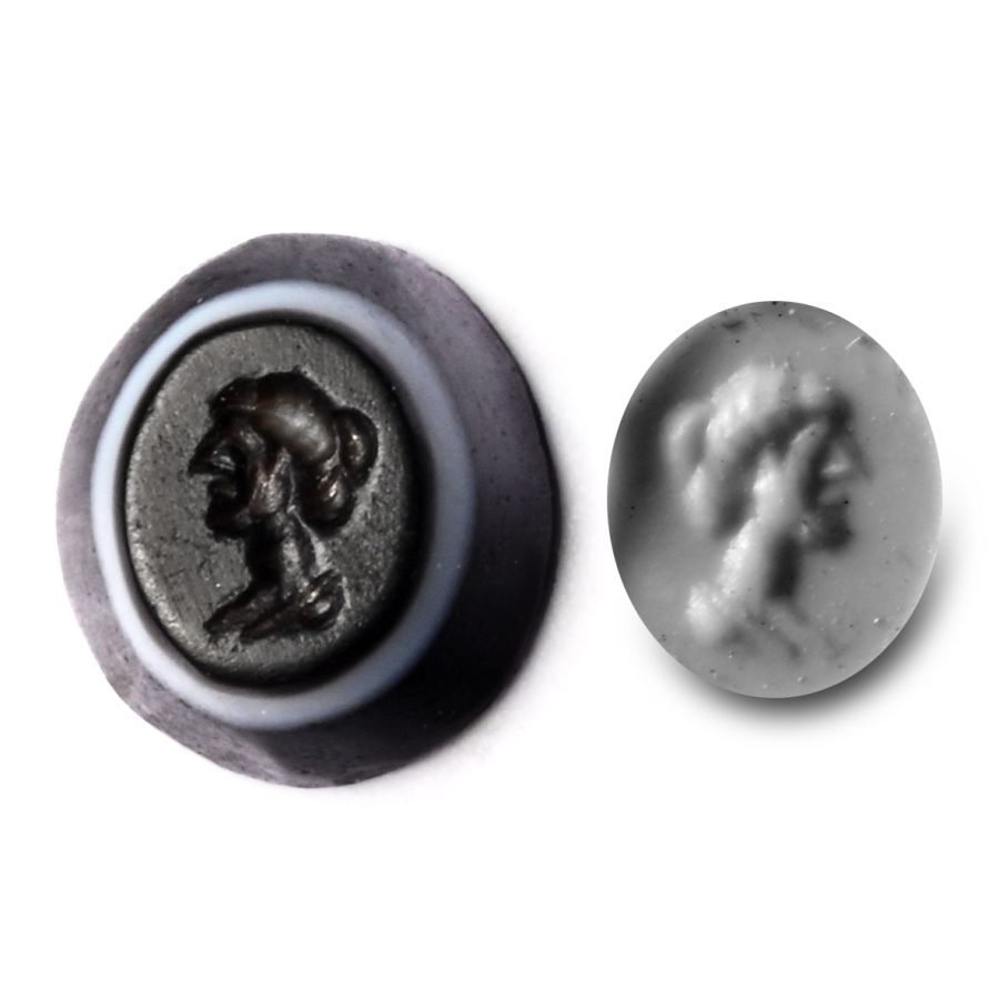 Roman Banded Agate Gemstone with Female Bust