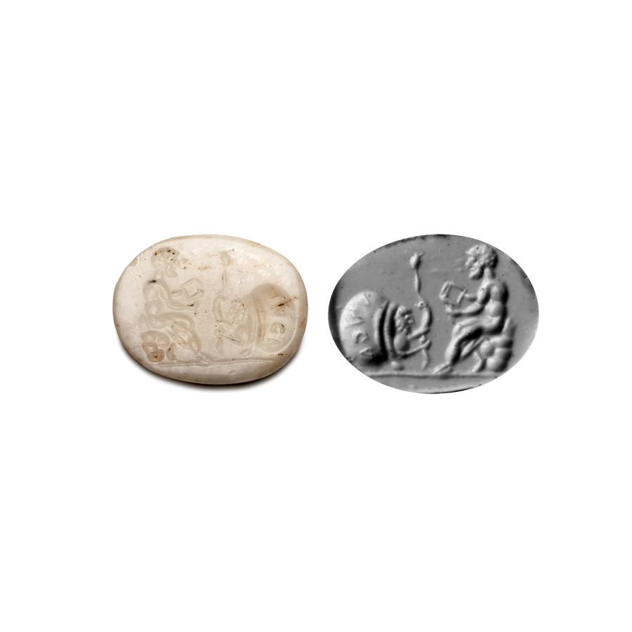 Roman White Gemstone with Alexander the Great and Philosopher Diogenes of Sinope