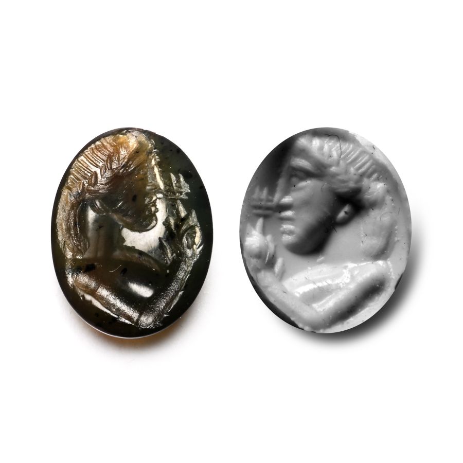 Roman Chrome Chalcedony Gemstone with Female Portrait