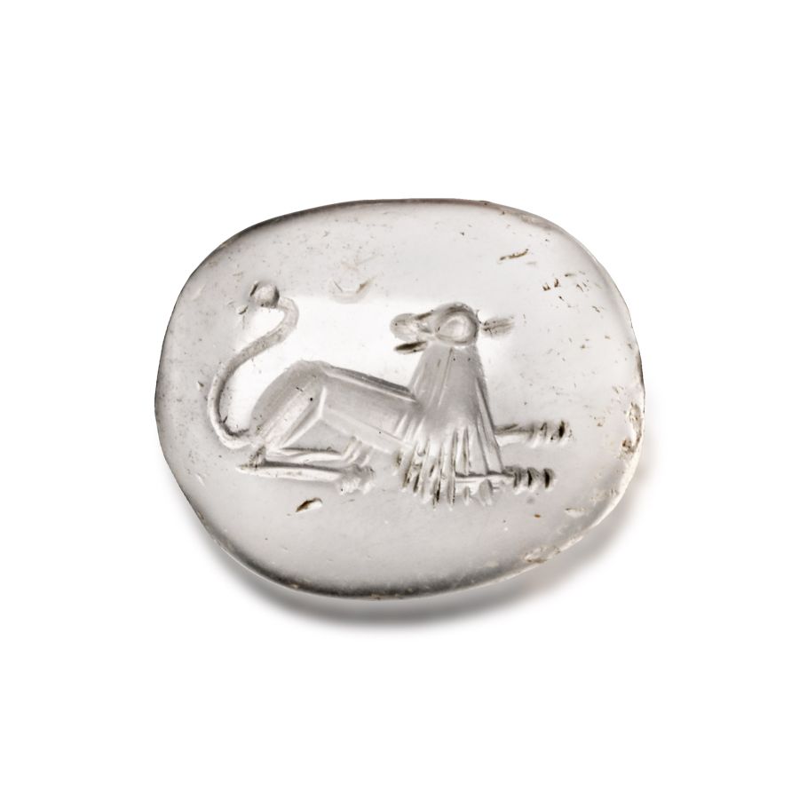 Roman Rock Crystal Gemstone with Crouching Lion