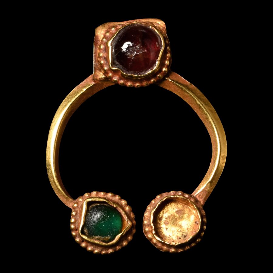 Roman Gold Lunar Pendant with Gems