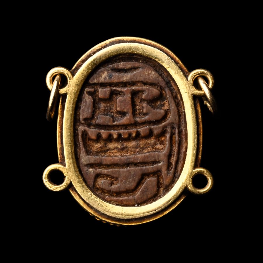 Egyptian Steatite Scarab in Antique Pendant Mount