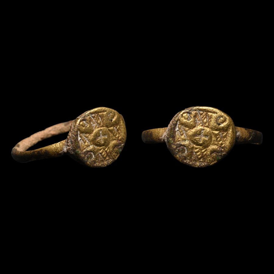 Medieval Bronze Ring with Cross