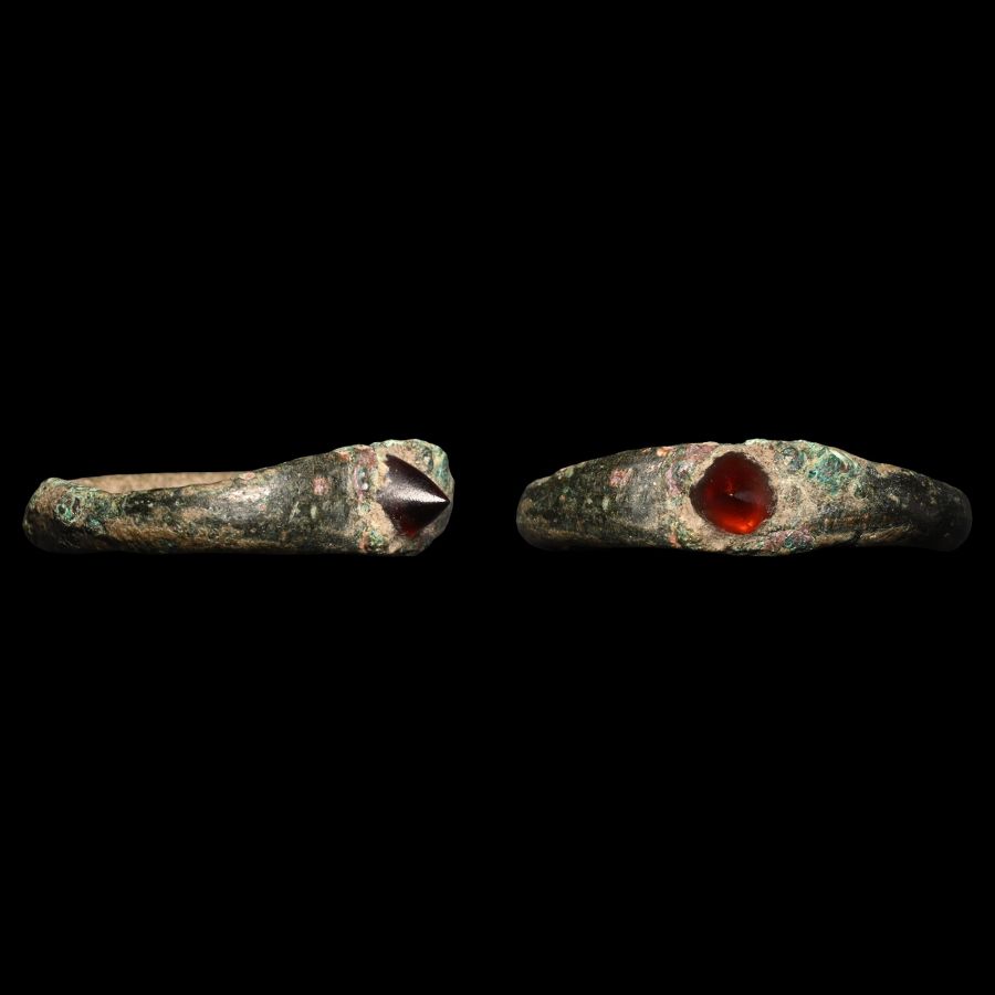 Roman Child's Bronze Ring with Garnet Gemstone