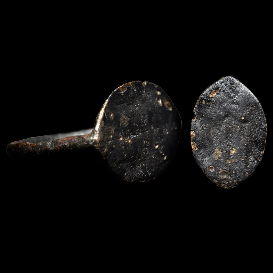 Large Greek Bronze Ring with Standing Goddess