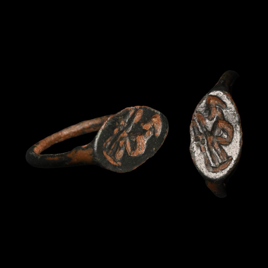 Greek Bronze Child's Ring with a Warrior