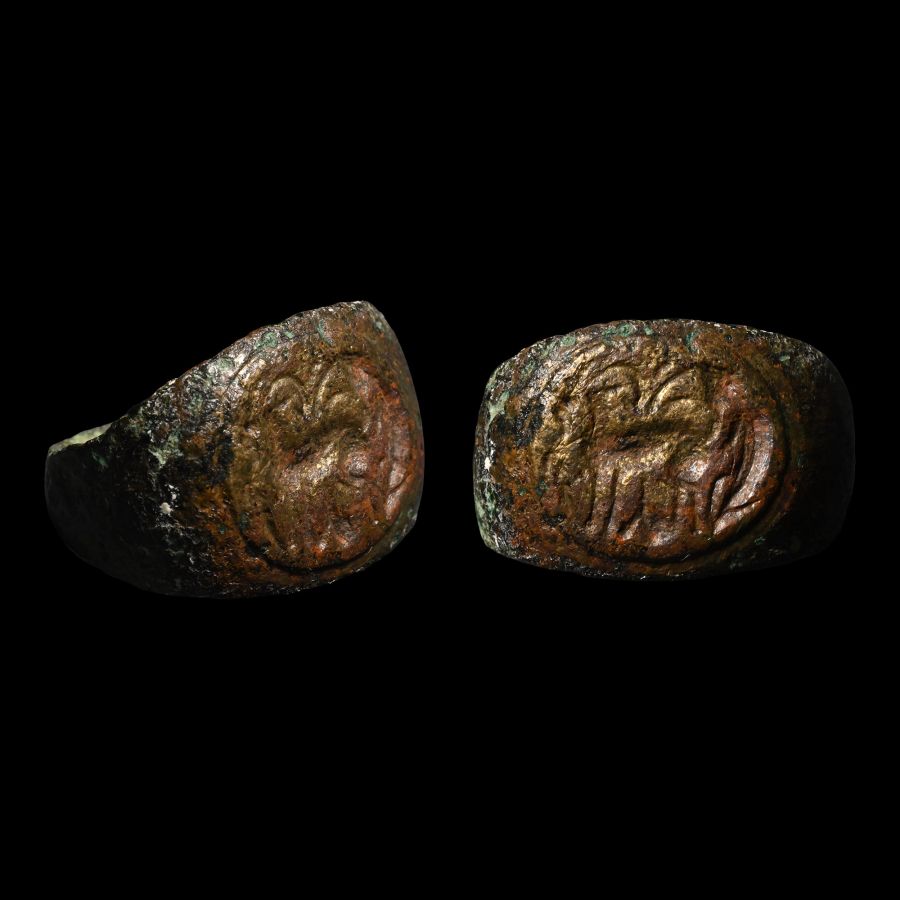 Roman Bronze Ring with an Ibex