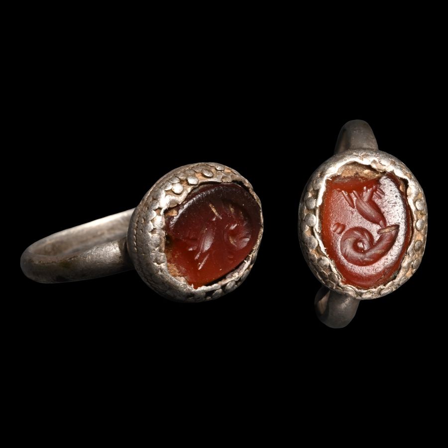 Medieval Silver Ring with Cornucopia Gemstone