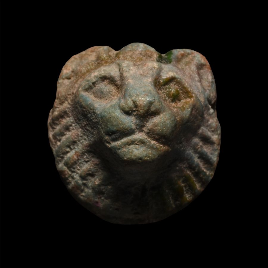 Egyptian Faience Lion's Head Amulet