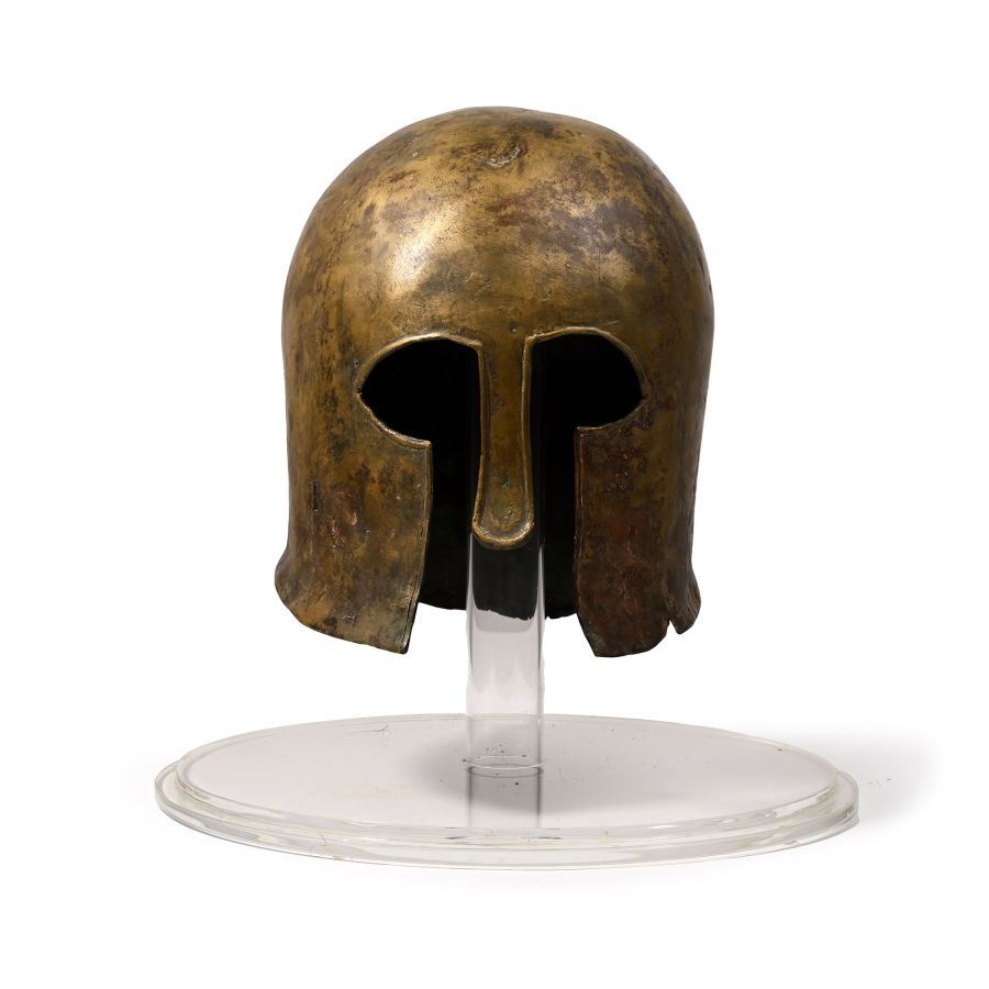 Greek Corinthian Style Helmet in Perspex Display Case
