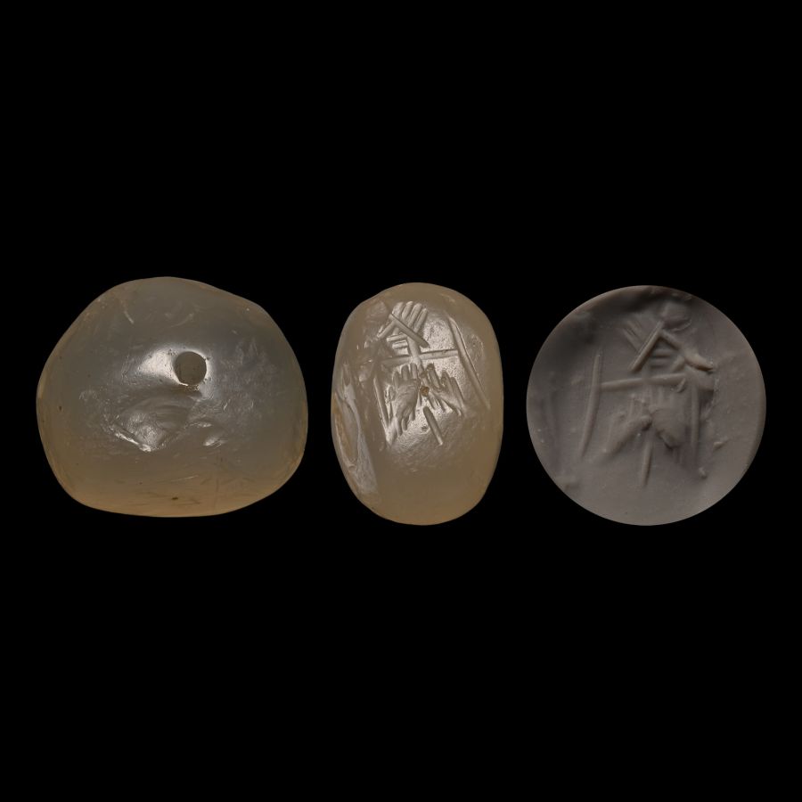 Sasanian Chalcedony Stamp Seal with Winged Figure