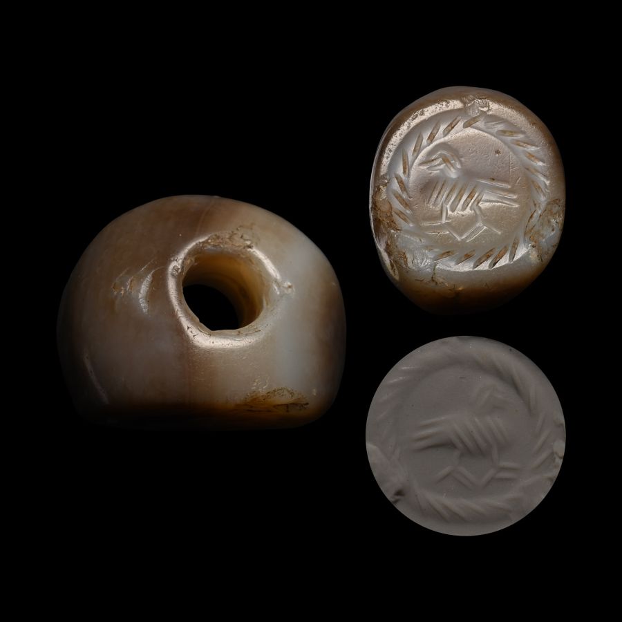 Sasanian Marbled Agate Stamp Seal with Bird