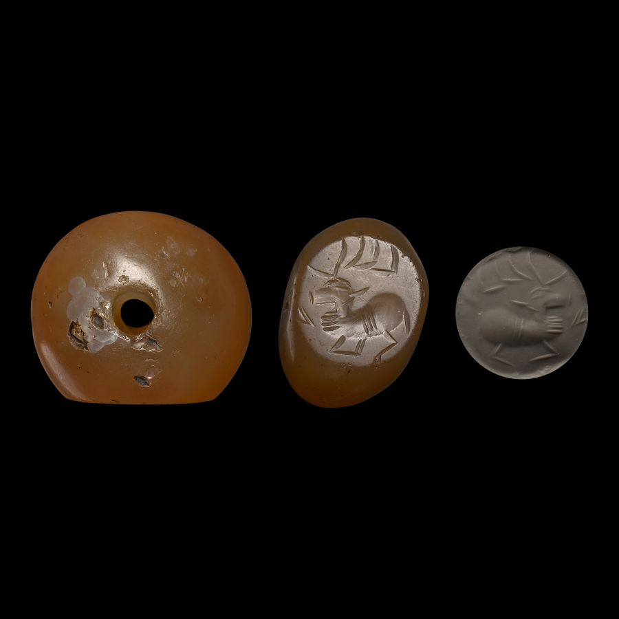 Large Sasanian Agate Stamp Seal with Antelope