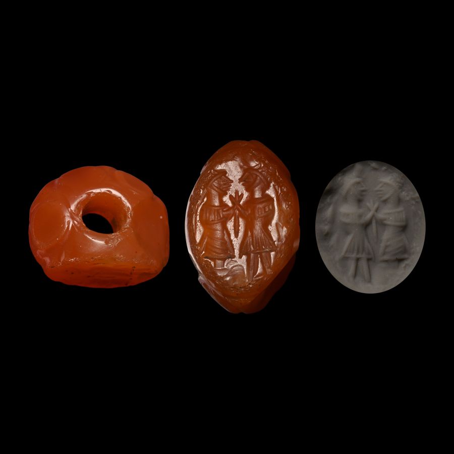 Sasanian Chalcedony Stamp Seal with Two Figures