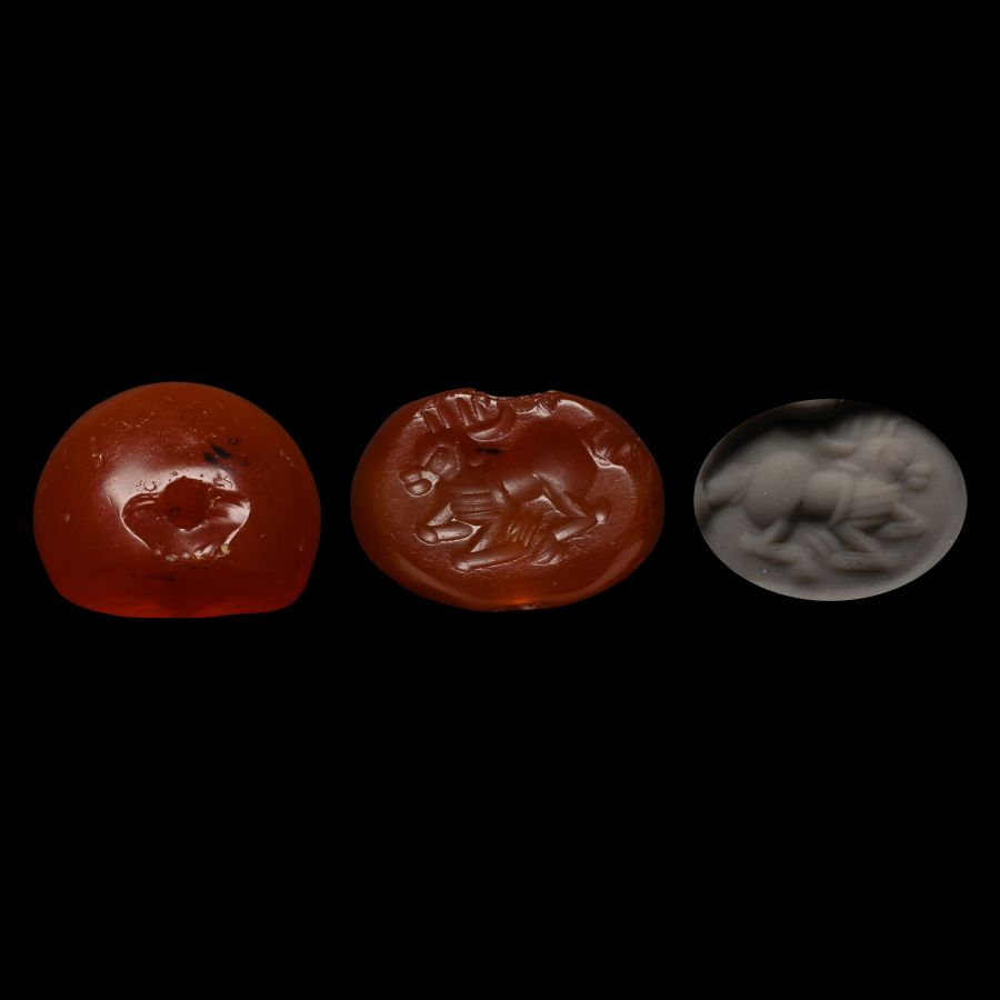 Sasanian Carnelian Stamp Seal with Recumbent Animal