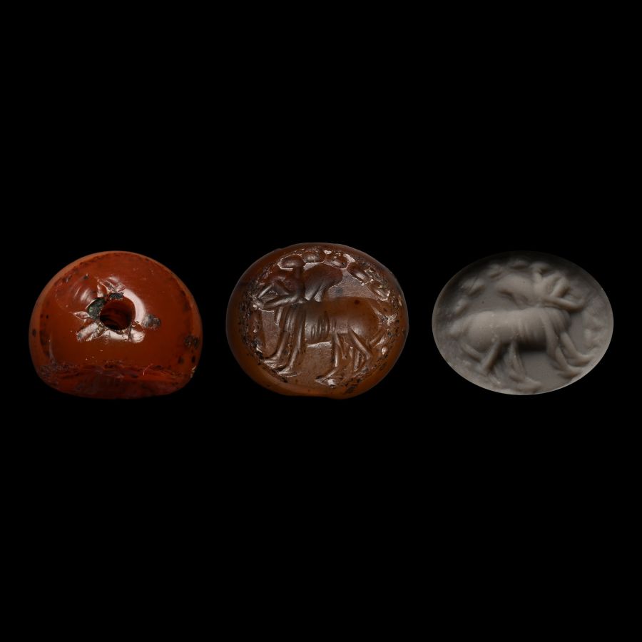 Sasanian Carnelian Stamp Seal with Zebu