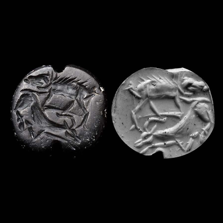 Western Asiatic Black Stone Stamp Seal with Animals