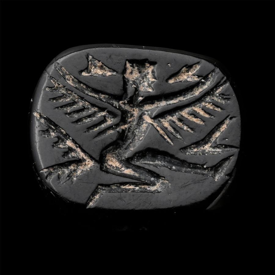 Achaemenid Black Stone Bead with Winged Goddess