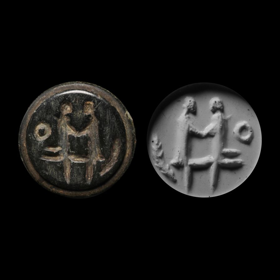 Elamite Schist Stamp Seal with Married Couple