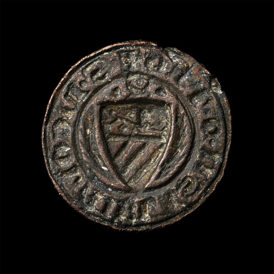 Medieval Bronze Personal Seal with Heraldic Shield