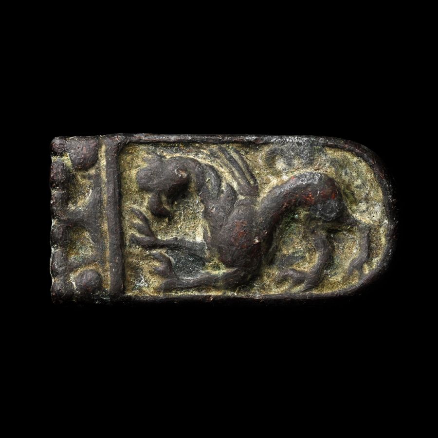 Norman Bronze Tongue-Shaped Strap End with Griffin