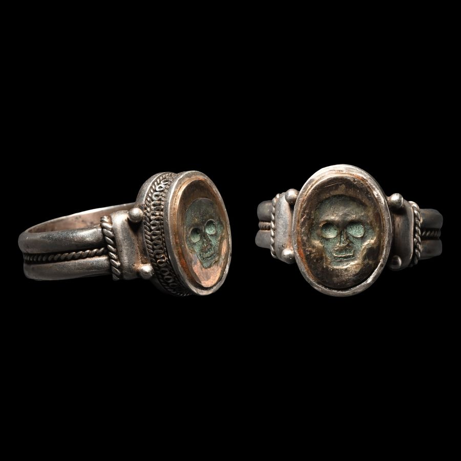 Georgian Silver Memento Mori Ring with Skull