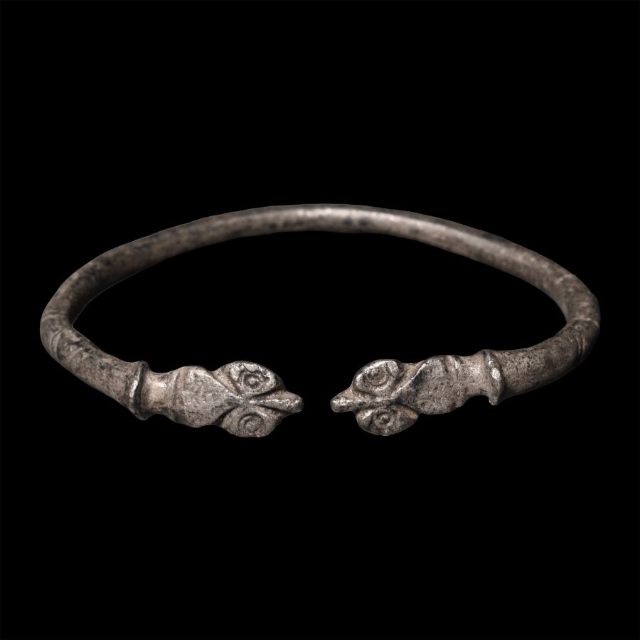 Roman Silver Bracelet with Animal Head Terminals