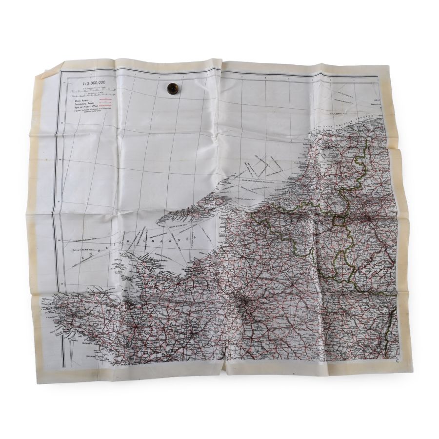 British RAF WWII Silk Escape Map and Miniature Compass