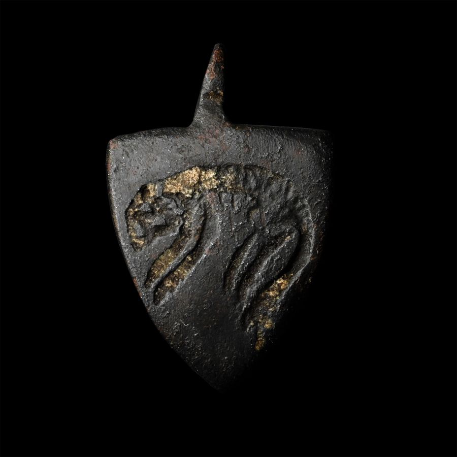Medieval Knight's Enamelled Bronze Heraldic Horse Harness Pendant with Leopard