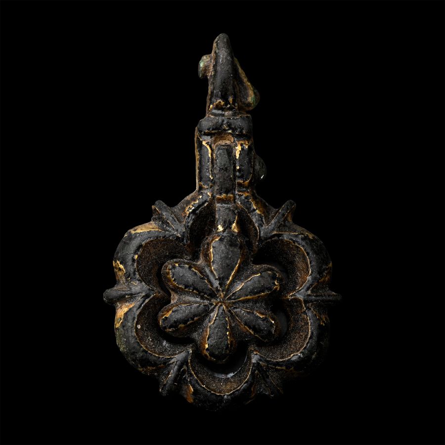 Medieval Knight's Gilt Bronze Heraldic Horse Harness Pendant with Hinged Frame