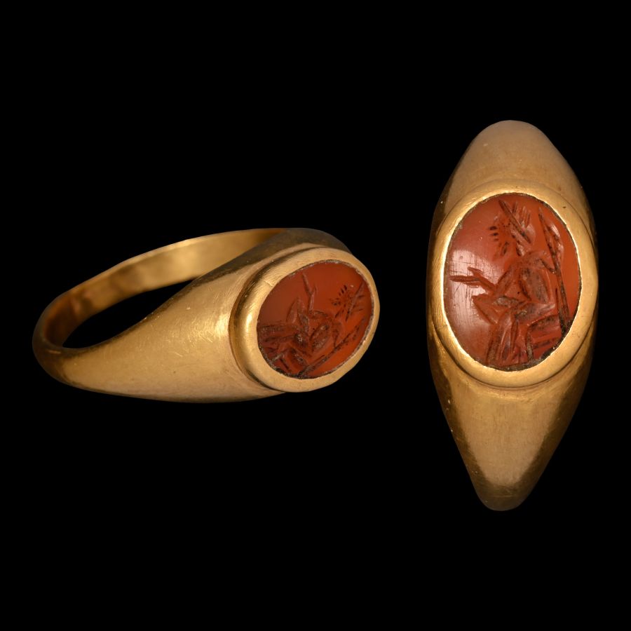 Roman Carnelian Jupiter Gemstone in Gold Ring