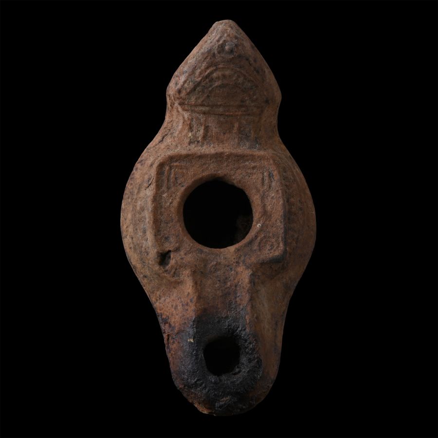 Byzantine Period Terracotta Oil Lamp with Triangular Handle