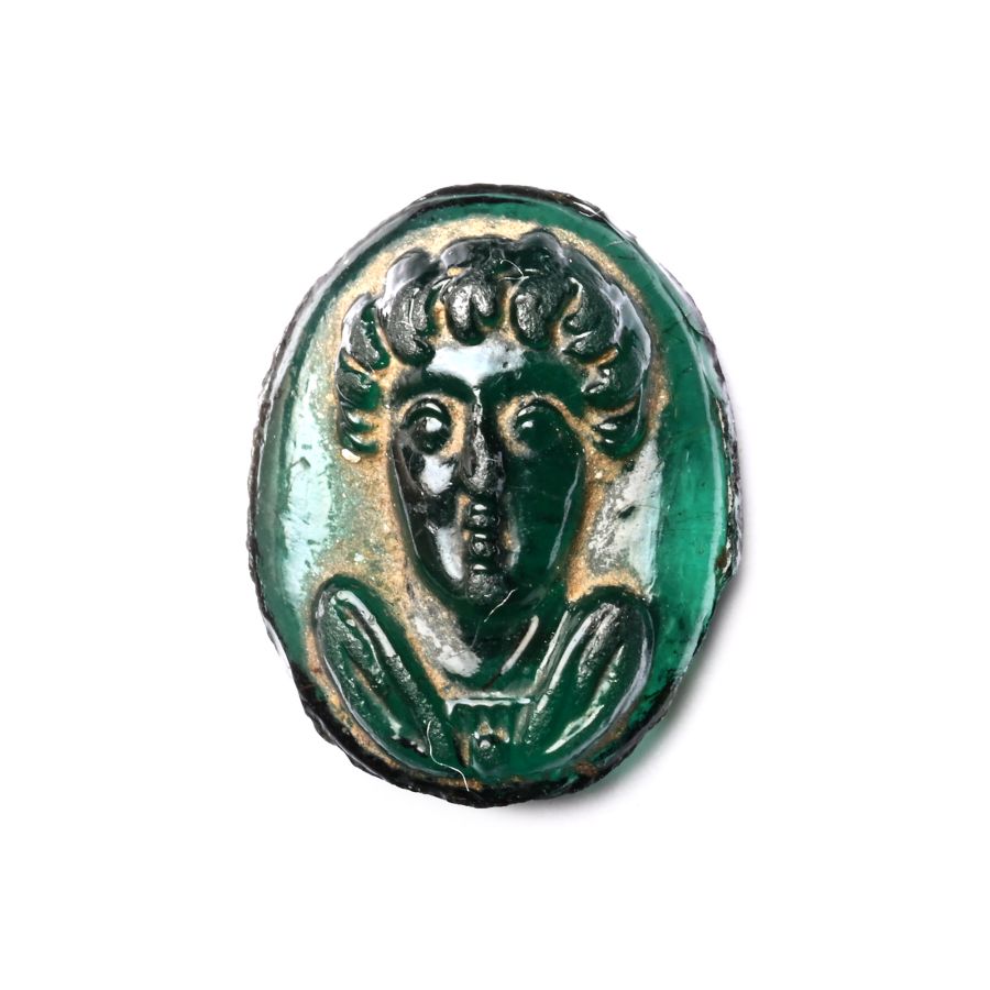 Post-Classical Green Glass Cameo of Man