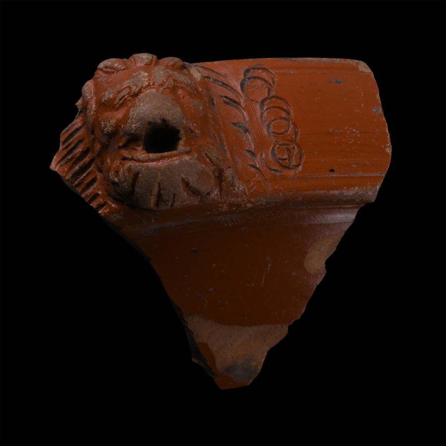 Roman Red Ware Platter Fragment with Lion's Head
