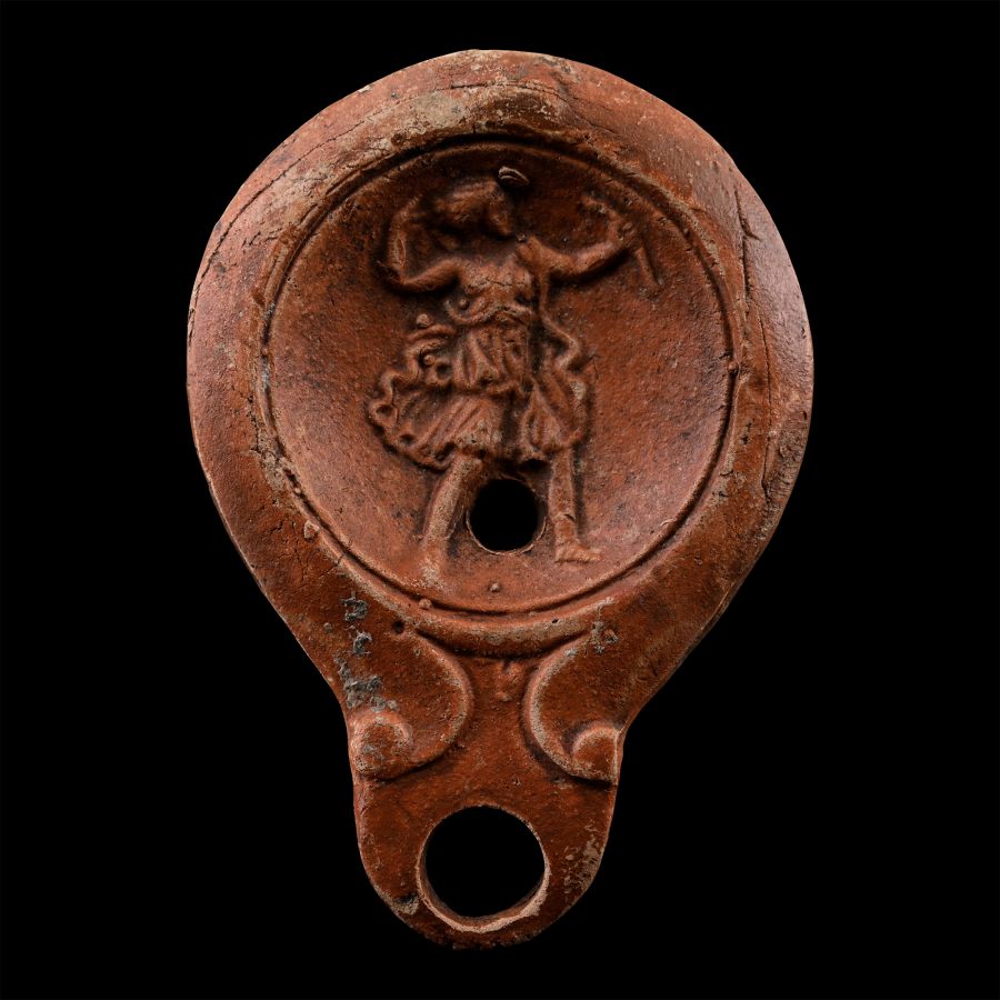 Roman Terracotta Oil Lamp with the Goddess Diana