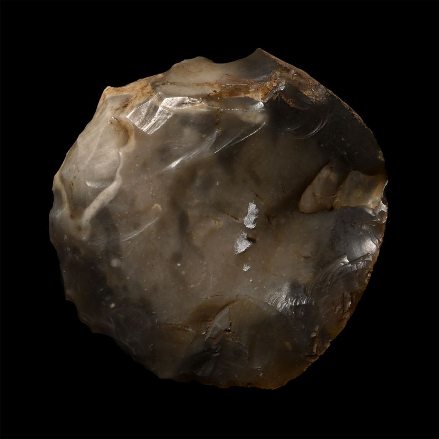 British Stone Age Ovate Knapped Flint Scraper from Fullbrook Farm